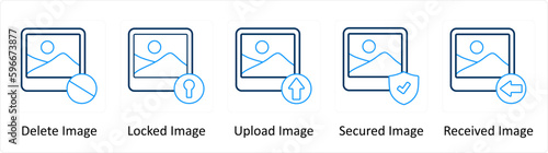 A set of 5 Extra icons as delete image, locked image, upload image