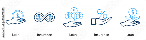 A set of 5 Extra icons as loan, insurance