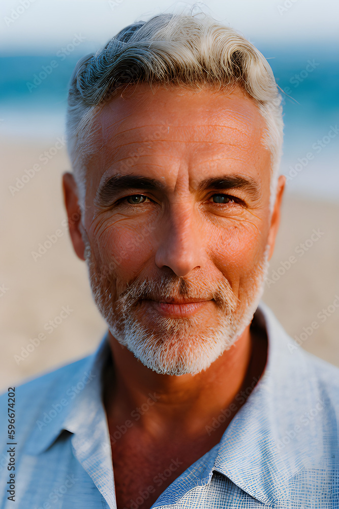 ai-generated illustration of a mature caucasian man on the beach ai-generated illustration of a mature caucasian man on the beach