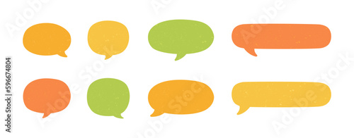 Set of vintage speech bubbles. Grunge texture text box frame, retro chat box, message box conversation template vector illustration design.