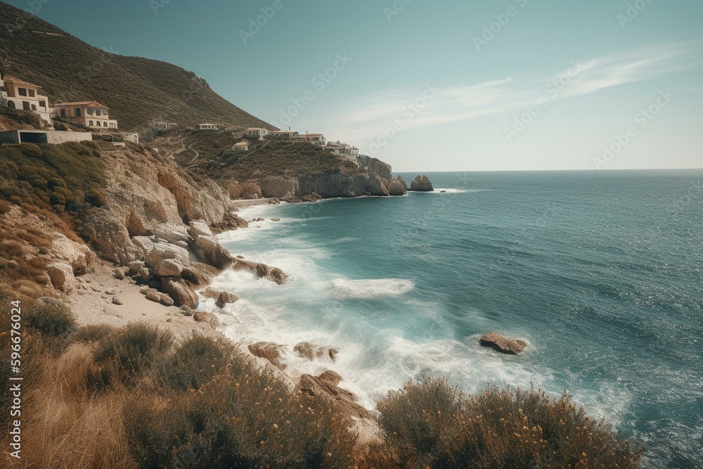 Summer Mediterranean landscapes. Generative AI