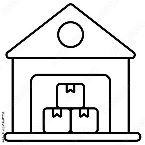 A flat design icon of warehouse
