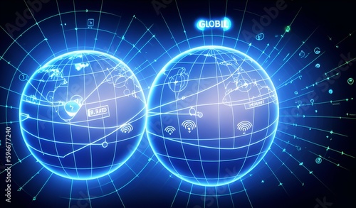 Photo of two blue globes with the word global" on them
