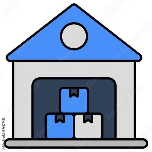 A flat design icon of warehouse