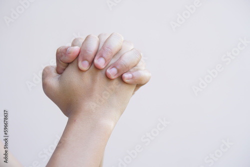 Human hands ask for blessings from God.