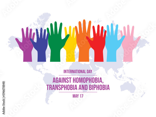International Day Against Homophobia, Transphobia and Biphobia vector illustration. Raised hands up pride flag icon vector. LGBTQIA design element. May 17. Important day