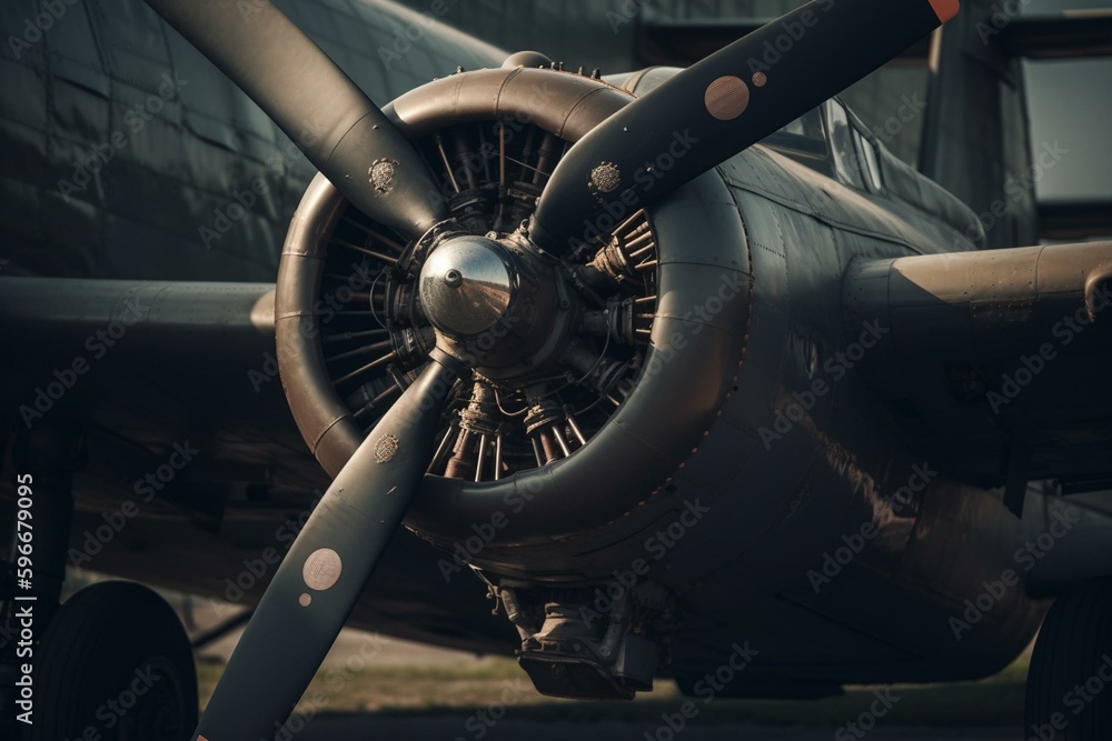 Military propeller plane. Generative AI - obrazy, fototapety, plakaty 