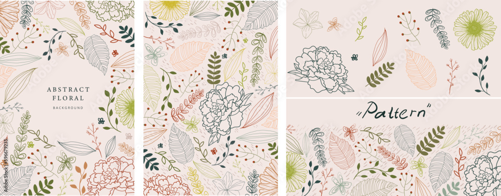 Set of background with flowers pattern