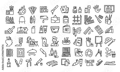 Set of different art icons on white background