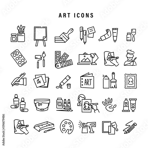 Set of many art icons on white background