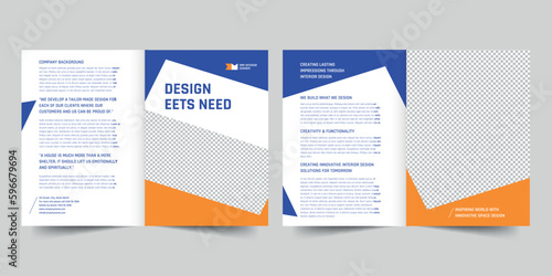 Interior Designer Firm bifold brochure template. A clean, modern, and high-quality design bifold brochure vector design. Editable and customize template brochure