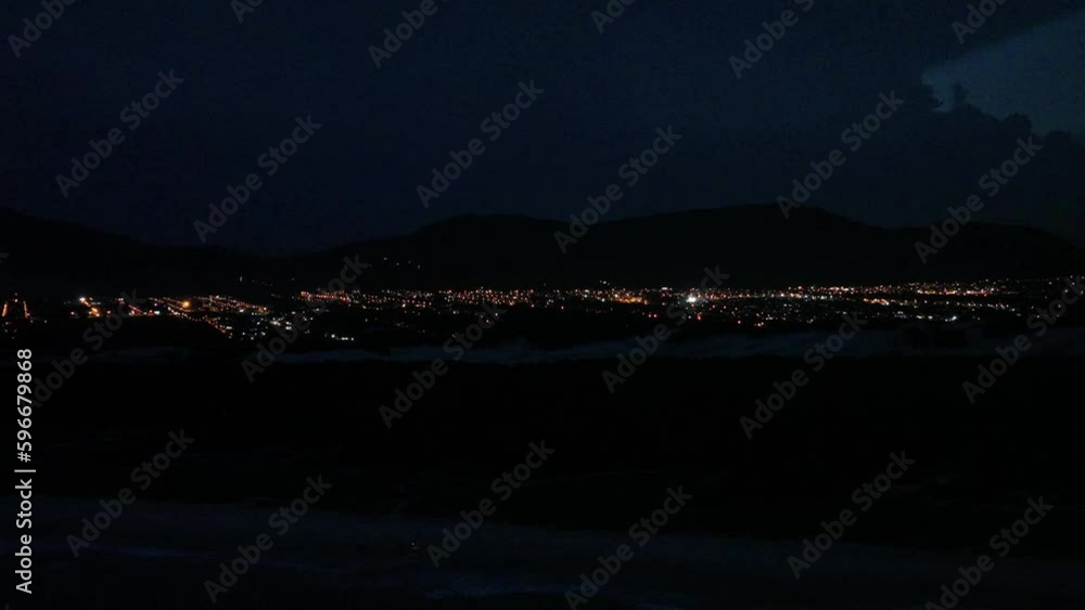 Aerial Drone View of lightning at night at Mozambique Beach in Florionopolis Brazil Aerial Drone View of lightning at night at Mozambique Beach in Florionopolis Brazil