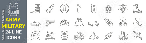 Army Military and war icons set. outline icons. Editable Stroke photo