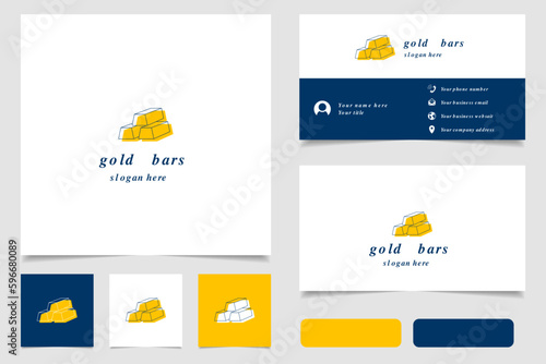 Gold bars logo design with editable slogan. Branding book and business card template.
