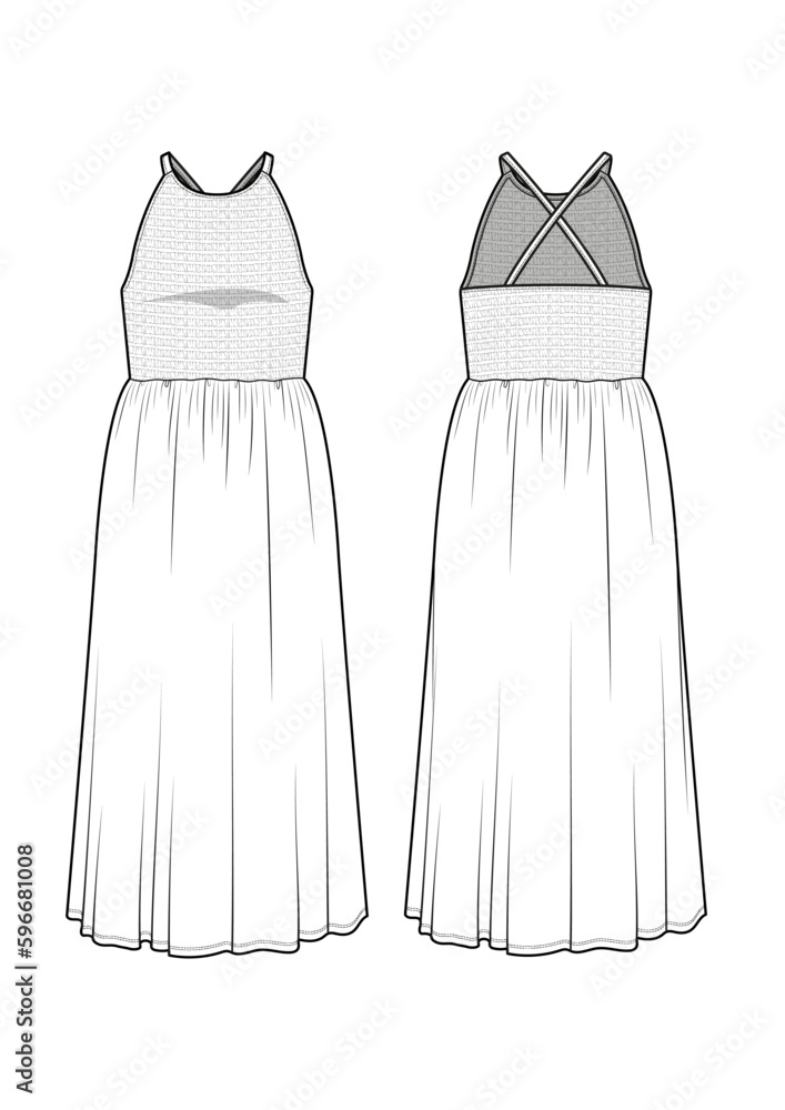 halter dress drawing Poster, Print womenswear neck crisscross smocking top fashion technical /, 30x40 cm easy horse halter drawing