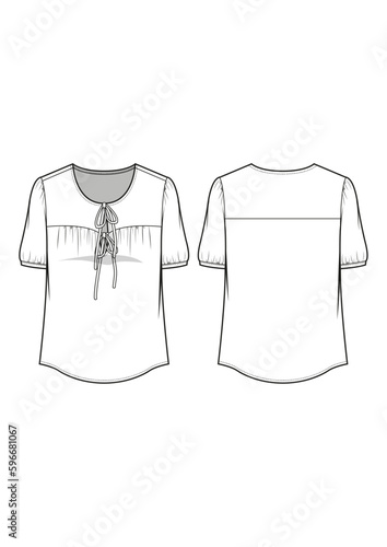womenswear crewneck short sleeve top fashion technical drawing / flat sketch /CAD / ADOBE Illustrator vector digital download	
