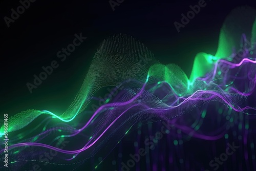 abstract futuristic background with green purple glowing neon moving high speed wave lines and bokeh lights. Data transfer concept Fantastic wallpaper, Ai Generative