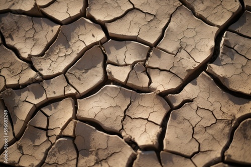 Cracked Earth: Aerial View of a Dry Landscape, generative ai