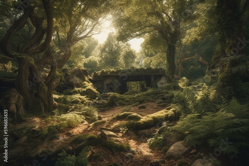 A sacred woodland refuge for nature. Generative AI