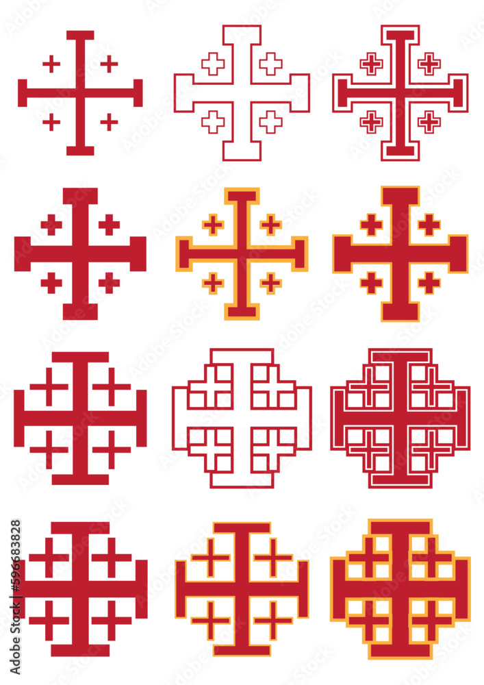 Fototapeta premium Red Jerusalem cross pattern
