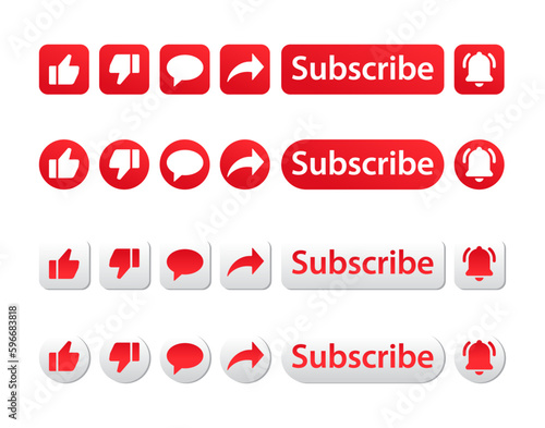 Like comment share subscribe and bell notification symbol Set design