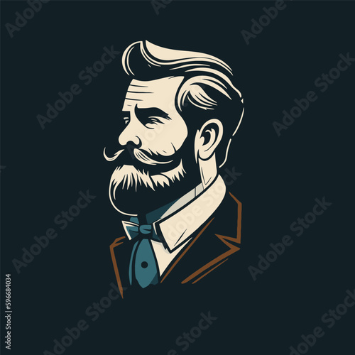 Vector illustration of a man with a beard, mustache and bow tie.