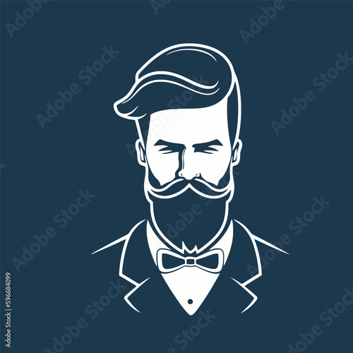 Vector illustration of a bearded man with moustache and bow tie.