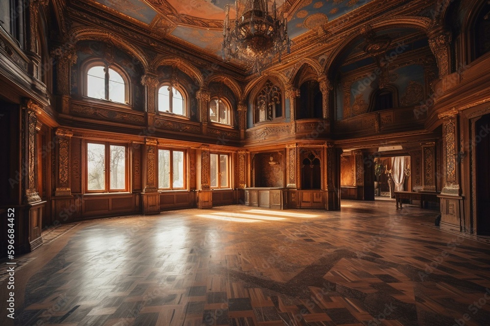 A medieval royal castle's ballroom or reception hall. Generative AI