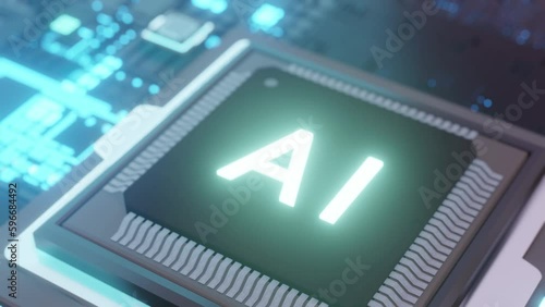 AI Microchips activated. Artificial Intelligence, cinematic 3D. Processor.