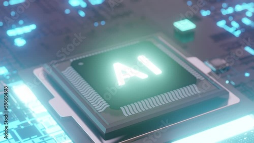 AI Microchips activated. Artificial Intelligence, cinematic 3D. Processor.