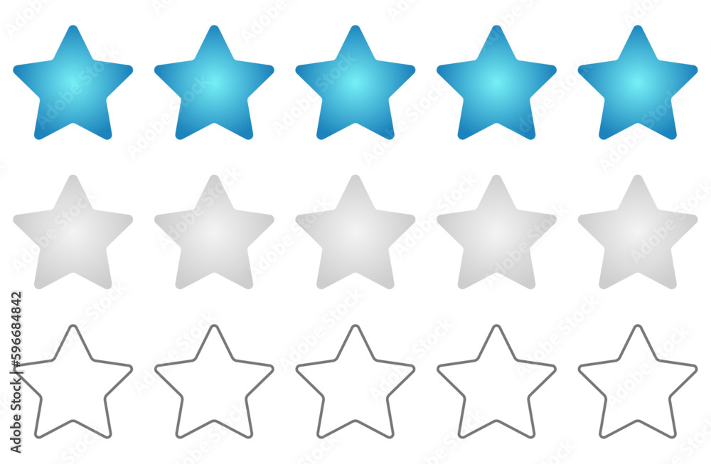 Blue star rating. Vector gradient stars for reviews and ratings Blue star rating. Vector gradient stars for reviews and ratings