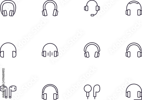 Collection of modern heaphones outline icons. Set of modern illustrations for mobile apps, web sites, flyers, banners etc isolated on white background. Premium quality signs.