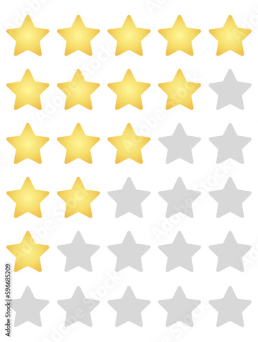 Yellow star rating. Vector gradient stars for reviews and ratings. Ranking from highest to lowest