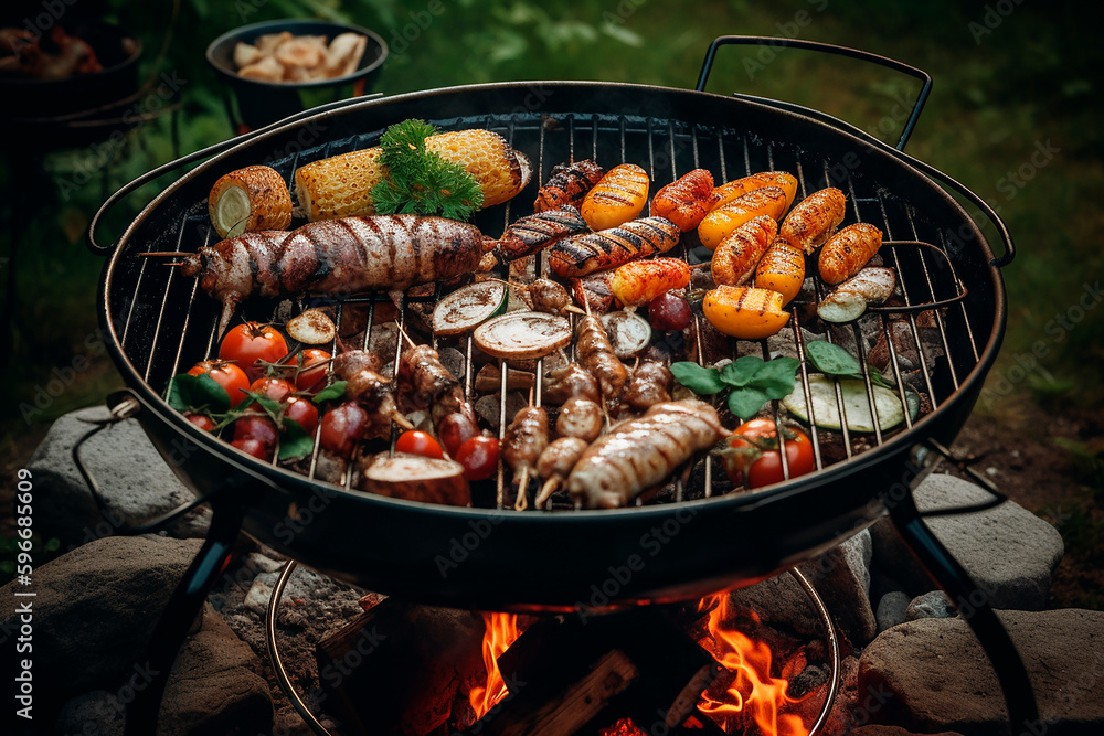 generative ai illustration of Barbecue in summer with delicious food generative ai illustration of Barbecue in summer with delicious food