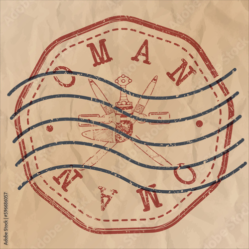 Oman Stamp Travel Passport. Design Retro Symbol Country. Old Vintage Postmark.