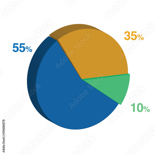 10 55 35 percent 3d Isometric 3 part pie chart diagram for business presentation. Vector infographics illustration eps.