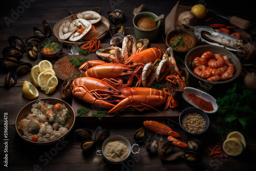 Seafood and healthy nutrition. AI Generated