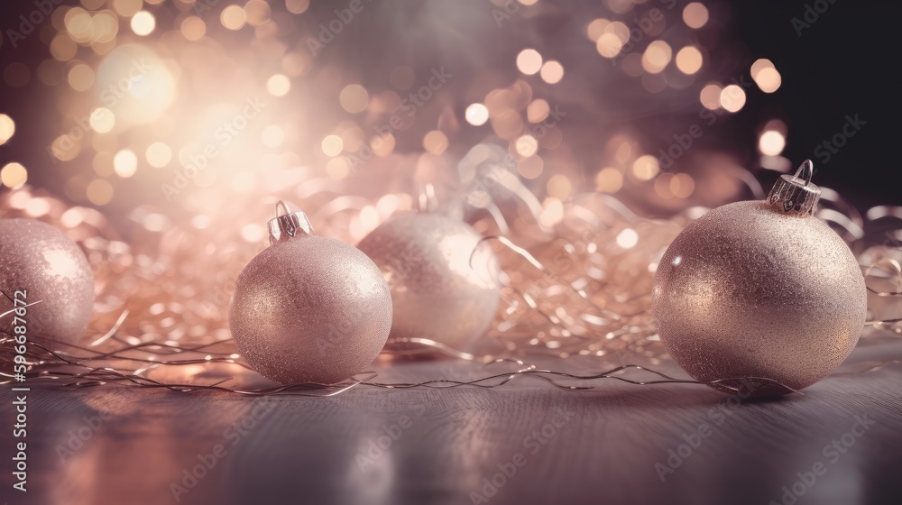 Festive Christmas background with twinkling lights and ornaments, generative ai Festive Christmas background with twinkling lights and ornaments, generative ai