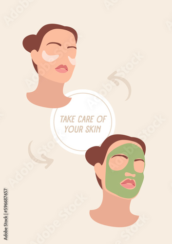 Skincare eye patch mask. Woman face with mask.