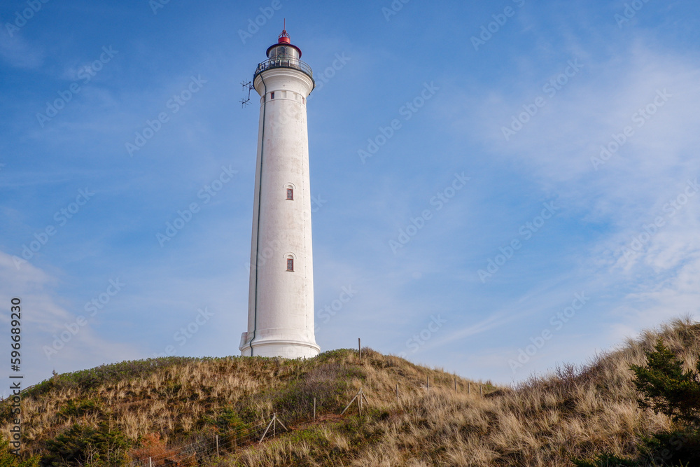 A Lighthouse on the Dunes of Northern Denmark at Lyngvig Fyr.