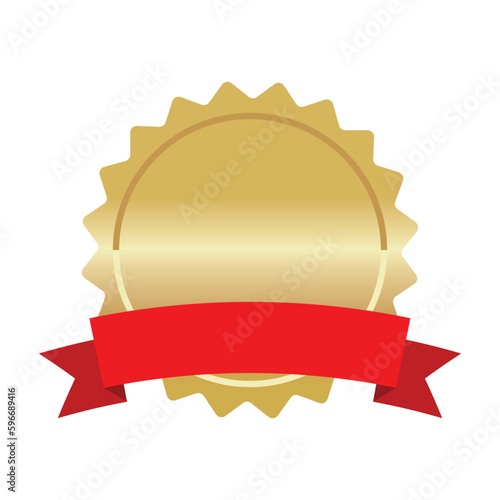 gold seal blank, red ribbon, vector illustration 