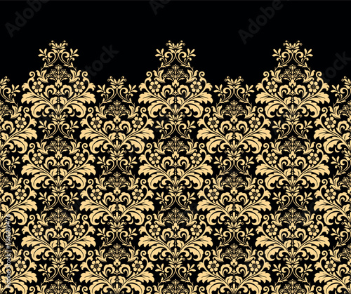 Wallpaper in the style of Baroque. Modern vector background. Gold and black floral ornament. Graphic pattern for fabric, wallpaper, packaging. Ornate Damask flower ornament