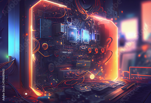 Tech Background, technological, computer, hardware, software, illustration, 3d-rendering, futuristic, created with Generative AI Technology