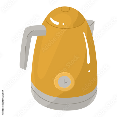 Metal electric kettle in retro style with a round water temperature indicator. A device for boiling water and keeping beverages warm. Vector illustration. Isolated object on white background.