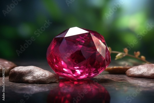 3D image of high-resolution ruby or rodolite gemstone. Generative AI photo