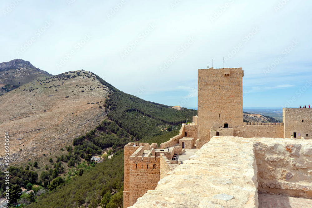 Medieval castle of Santa Catalina in sunny day in Jaen, Spain on April 6, 2023
