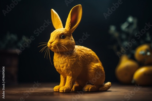 A bunny for Easter in yellow color. Generative AI
