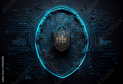 Cyber security with Locks and Shields, technological, futuristic, created with Generative AI Technology