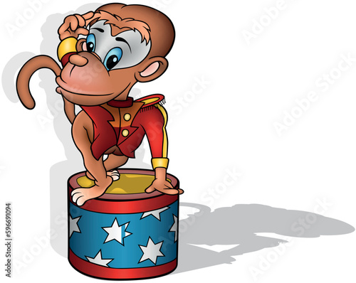Brown Circus Monkey in a Red Uniform During a Performance