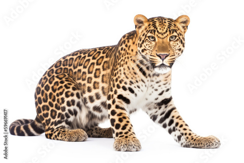 amur leopard isolated on white. AI Generative image.